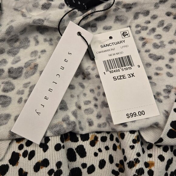 Sanctuary Curve XOXO Leopard Print Wrap Sweater 3X White Pullover Casual NWT - Picture 11 of 12